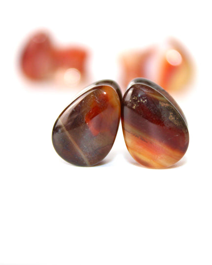 Carnelian Agate Stone Tear Drop Double Flare Plugs - Red and Orange Gauges 6mm-14mm