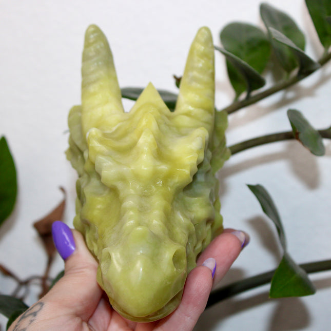 Large Xiuyan Jade Dragon Skull – Hand-Carved Green Stone Sculpture, Fantasy Decor, Unique Collector’s Piece, Statement Display - EC Plugs