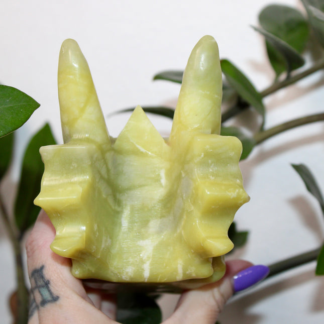 Large Xiuyan Jade Dragon Skull – Hand-Carved Green Stone Sculpture, Fantasy Decor, Unique Collector’s Piece, Statement Display - EC Plugs