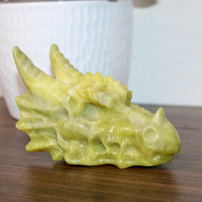 Large Xiuyan Jade Dragon Skull – Hand-Carved Green Stone Sculpture, Fantasy Decor, Unique Collector’s Piece, Statement Display - EC Plugs