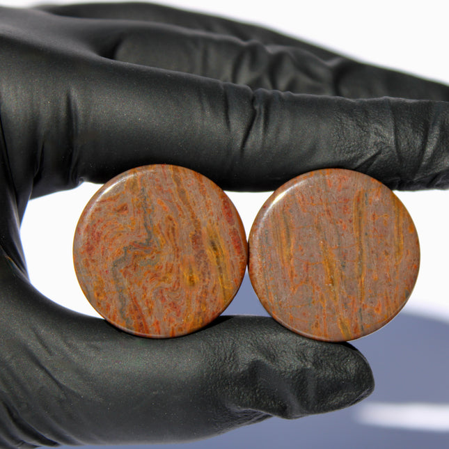 Wood Line Jasper Double Flared Plugs - Wood Appearance Stone Gauge PAIR