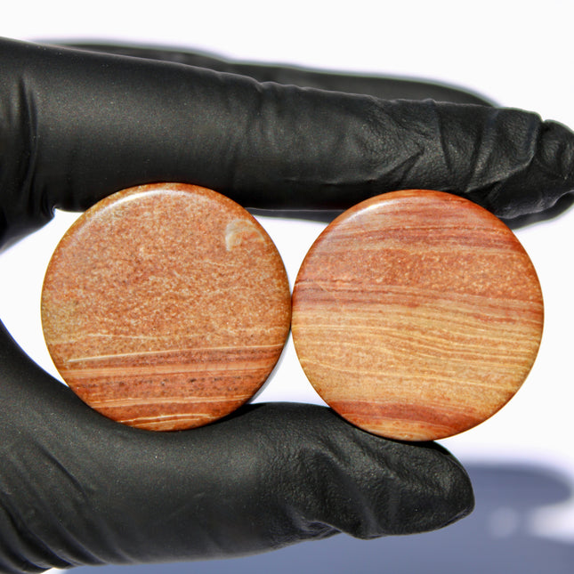 Wood Line Jasper Double Flared Plugs - Wood Appearance Stone Gauge PAIR