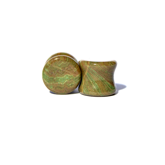 Wood Line Jasper Double Flared Plugs - Wood Appearance Stone Gauge PAIR