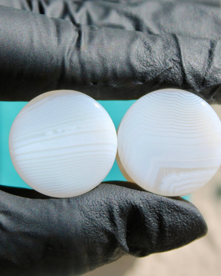 White Line Agate Stone Plugs - White Striped Natural Gauges 3mm-38mm