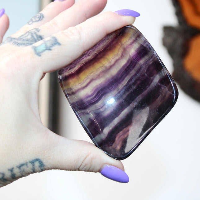 Fluorite Bowl – Polished Crystal Dish for Jewelry, Decor or Trinkets, Natural Stone Display or Gift, Colorful Carved Bowl - EC Plugs