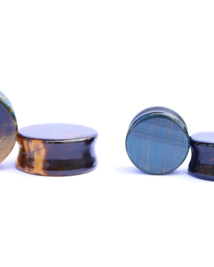 Blue Tiger Eye Plugs – Polished Falcon’s Eye Stone Gauges (Pair) 3mm-32m