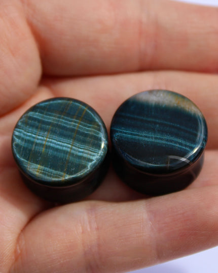 Blue Tiger Eye Plugs – Polished Falcon’s Eye Stone Gauges (Pair) 3mm-32m