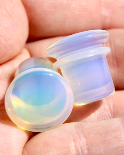 Opalite Single Flare Iridescent Rainbow Plugs Pair 3mm-25mm