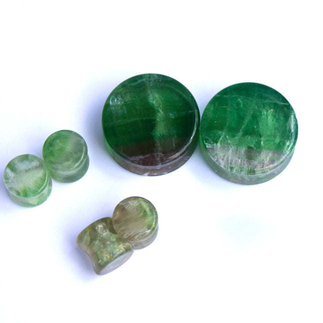 Green Fluorite Double Flare Stone Plugs – Natural Crystal Gauges Pair
