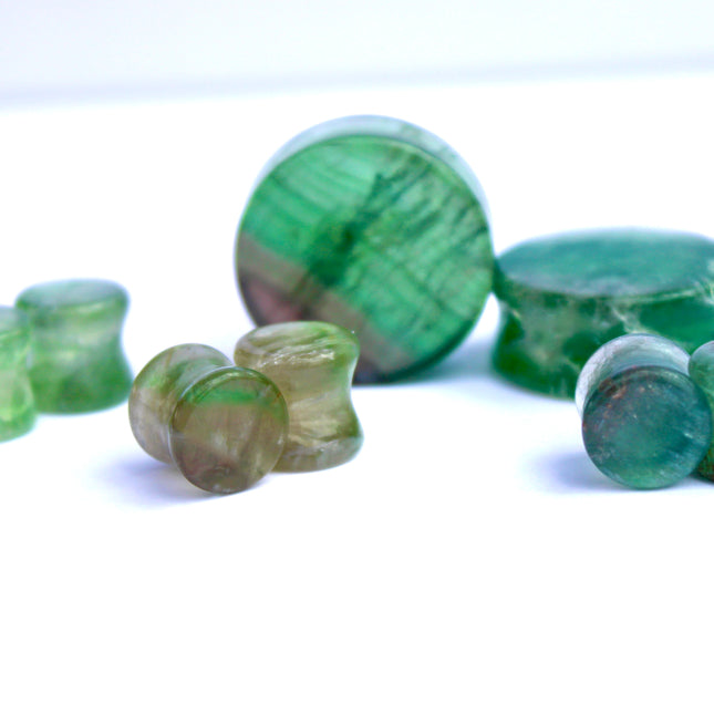 Green Fluorite Double Flare Stone Plugs – Natural Crystal Gauges Pair