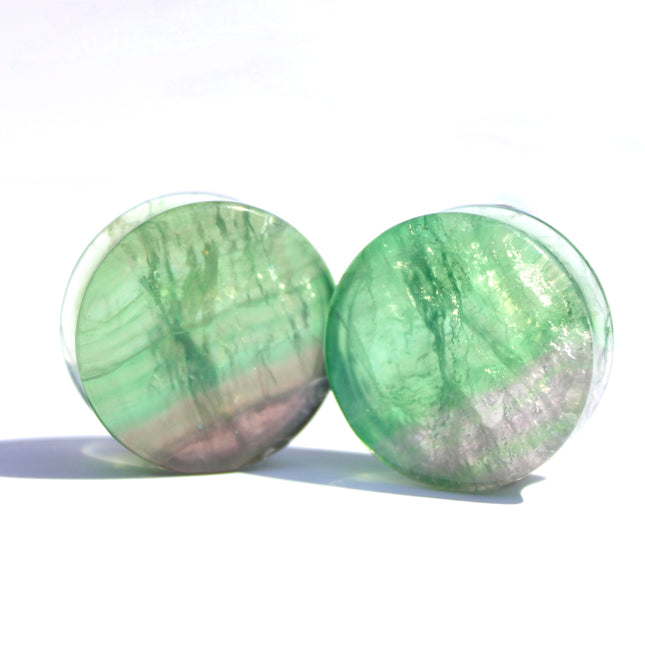 Green Fluorite Double Flare Stone Plugs – Natural Crystal Gauges Pair
