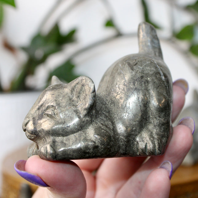 Pyrite kitty cat carving