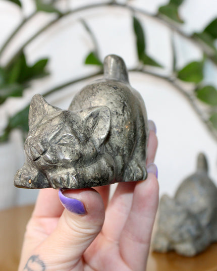 Pyrite kitty cat carving