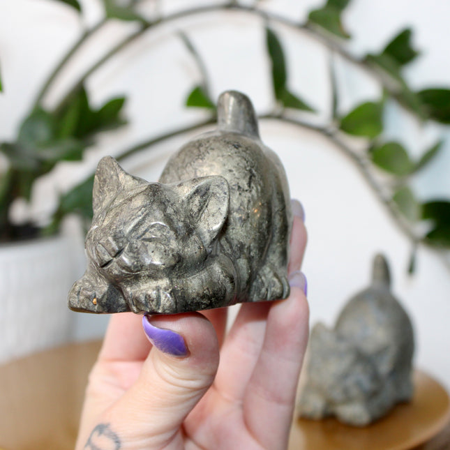 Pyrite kitty cat carving