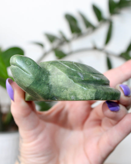 This Xiuyan Jade Turtle Carving is a beautifully detailed figurine made from genuine jade stone. Hand-carved and polished, it features gentle green tones and natural variations that make each piece one of a kind. Whether used as a decorative accent or gifted to a collector, this turtle brings a timeless and earthy charm to any space.