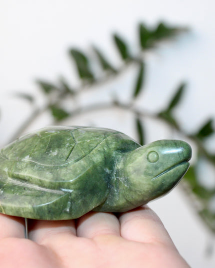 This Xiuyan Jade Turtle Carving is a beautifully detailed figurine made from genuine jade stone. Hand-carved and polished, it features gentle green tones and natural variations that make each piece one of a kind. Whether used as a decorative accent or gifted to a collector, this turtle brings a timeless and earthy charm to any space.