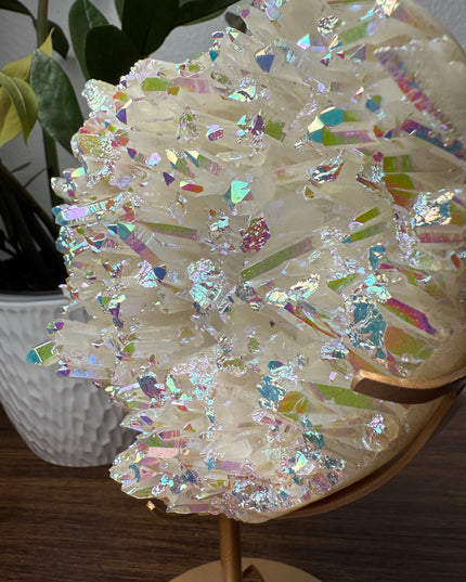 These Electroplated Aura Quartz Hearts combine the universal symbol of love with brilliant color and energy—set beautifully on a metal stand for easy display. Whether you're building your altar, brightening a room, or gifting crystal magic, pick the piece that sparks your spirit.