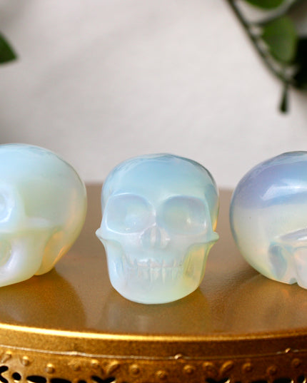 Opalite Skull – 2.5″ Hand-Carved Iridescent Glass Skull, Polished Decor Piece or Unique Gift - EC Plugs