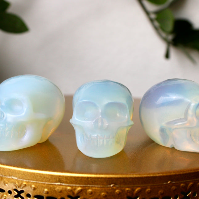 Opalite Skull – 2.5″ Hand-Carved Iridescent Glass Skull, Polished Decor Piece or Unique Gift - EC Plugs
