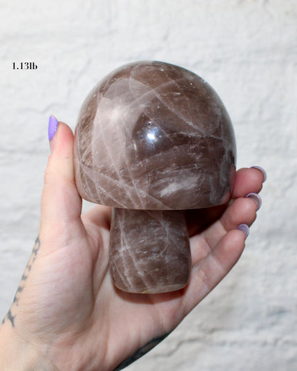 X-Large Smoky Quartz Mushroom Carving – 1-2lb Natural Stone Decorative Mushroom, Hand-Carved Quartz Display Piece, You Pick Your Exact Carving