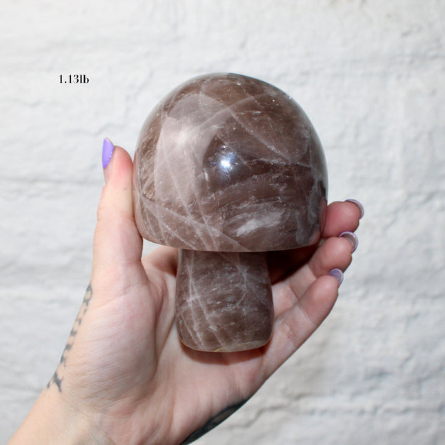 X-Large Smoky Quartz Mushroom Carving – 1-2lb Natural Stone Decorative Mushroom, Hand-Carved Quartz Display Piece, You Pick Your Exact Carving