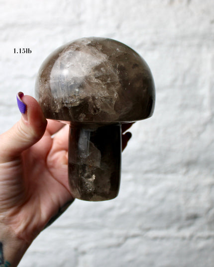 X-Large Smoky Quartz Mushroom Carving – 1-2lb Natural Stone Decorative Mushroom, Hand-Carved Quartz Display Piece, You Pick Your Exact Carving