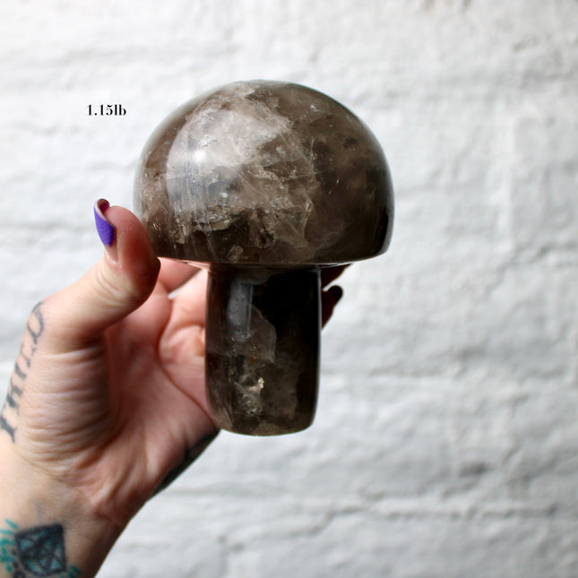 X-Large Smoky Quartz Mushroom Carving – 1-2lb Natural Stone Decorative Mushroom, Hand-Carved Quartz Display Piece, You Pick Your Exact Carving