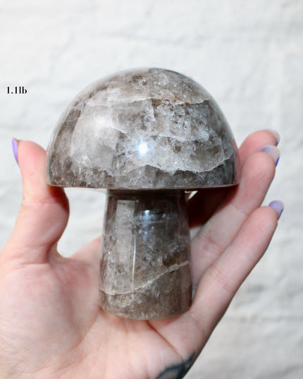 X-Large Smoky Quartz Mushroom Carving – 1-2lb Natural Stone Decorative Mushroom, Hand-Carved Quartz Display Piece, You Pick Your Exact Carving