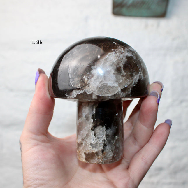X-Large Smoky Quartz Mushroom Carving – 1-2lb Natural Stone Decorative Mushroom, Hand-Carved Quartz Display Piece, You Pick Your Exact Carving