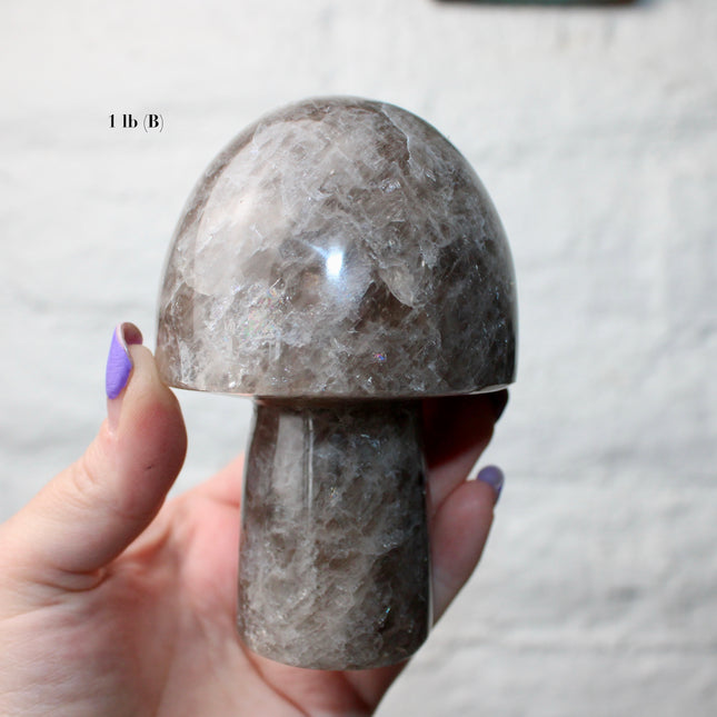X-Large Smoky Quartz Mushroom Carving – 1-2lb Natural Stone Decorative Mushroom, Hand-Carved Quartz Display Piece, You Pick Your Exact Carving