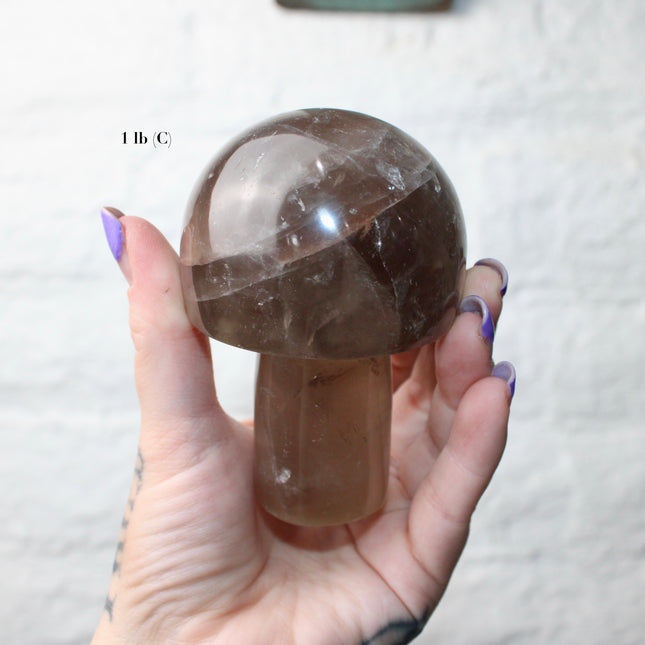 X-Large Smoky Quartz Mushroom Carving – 1-2lb Natural Stone Decorative Mushroom, Hand-Carved Quartz Display Piece, You Pick Your Exact Carving
