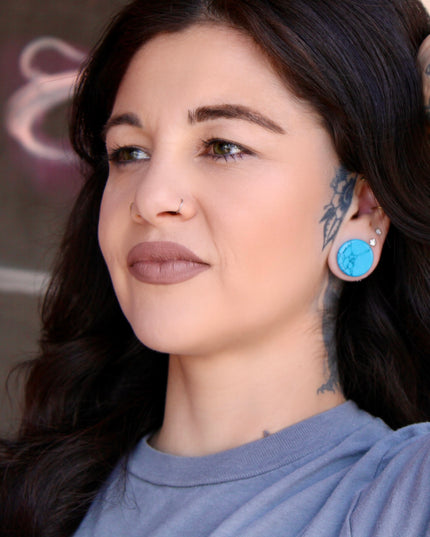 Blue Howlite Stone Plugs Pair 3mm-50mm! PAIR - EC Plugs