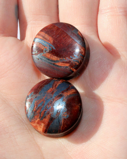 Red Tiger Eye Double Flare Stone Plugs Pair Red and Silver Gauges 3mm-25mm