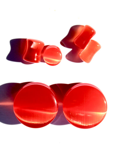 Red Cat Eye Plugs - Double Flare Shimmering Gauges 3mm-25mm
