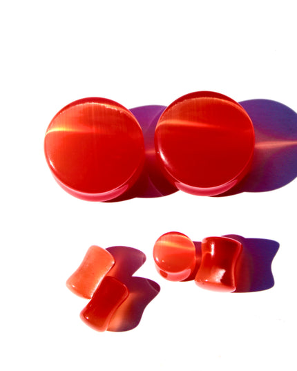 Red Cat Eye Plugs - Double Flare Shimmering Gauges 3mm-25mm