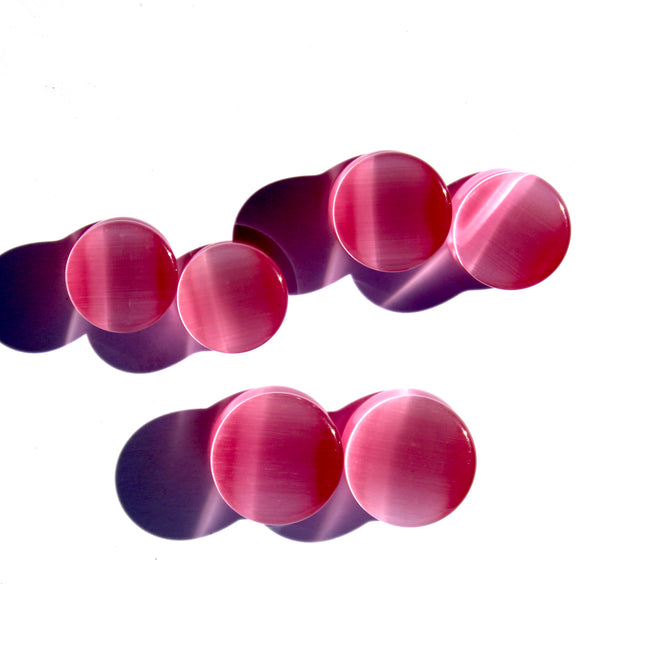 Pink Cat's Eye Glass Plugs Double Flare Pair 3mm-25mm (Half Sizes available!)