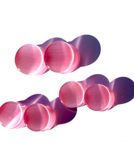 Pink Cat's Eye Glass Plugs Double Flare Pair 3mm-25mm (Half Sizes available!)