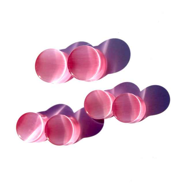 Pink Cat's Eye Glass Plugs Double Flare Pair 3mm-25mm (Half Sizes available!)