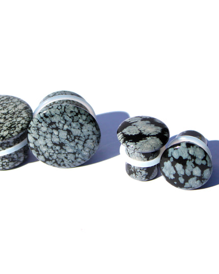 Snowflake Obsidian Black and Gray Single Flared Stone Plugs Pair 3mm-20mm