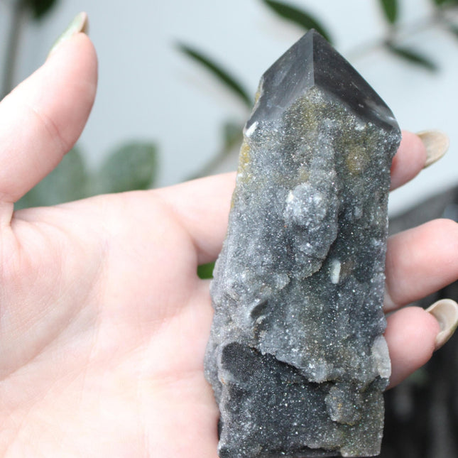 Sphalerite Druzy Tower – 4" Crystal Point, Sparkling Display Stone, Unique Gift - EC Plugs