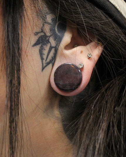 Unique Natural Hematite Black/Red Double Flared Plugs Pair One of a Kind - EC Plugs