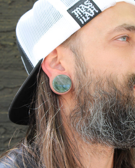 Green Jasper Double Flare Plugs Green Marbled Gauges - EC Plugs