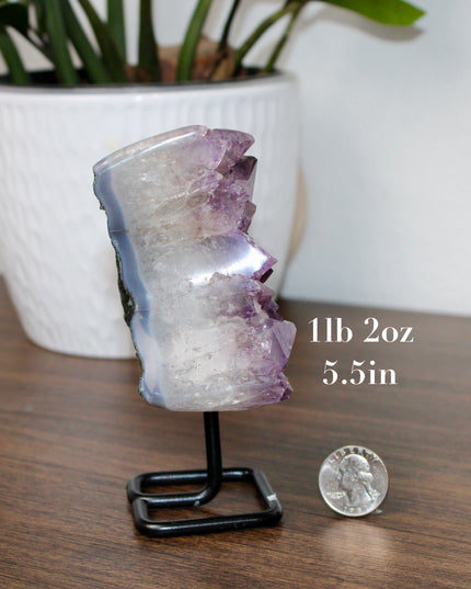 Amethyst Moon with Stand – Natural Geode Druzy Crystal Decor for Healing, Meditation & Moon Lovers - EC Plugs