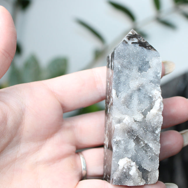 Sphalerite Druzy Tower – 4" Crystal Point, Sparkling Display Stone, Unique Gift - EC Plugs