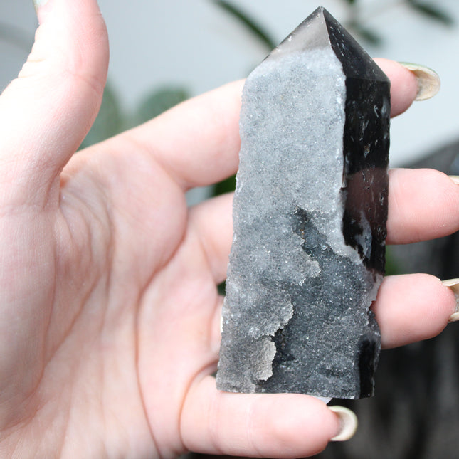 Sphalerite Druzy Tower – 4" Crystal Point, Sparkling Display Stone, Unique Gift - EC Plugs
