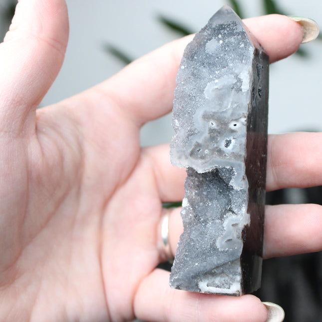 Sphalerite Druzy Tower – 4" Crystal Point, Sparkling Display Stone, Unique Gift - EC Plugs