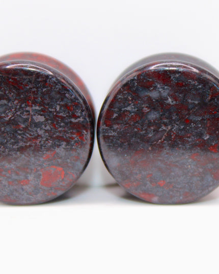 Unique Natural Hematite Black/Red Double Flared Plugs Pair One of a Kind - EC Plugs