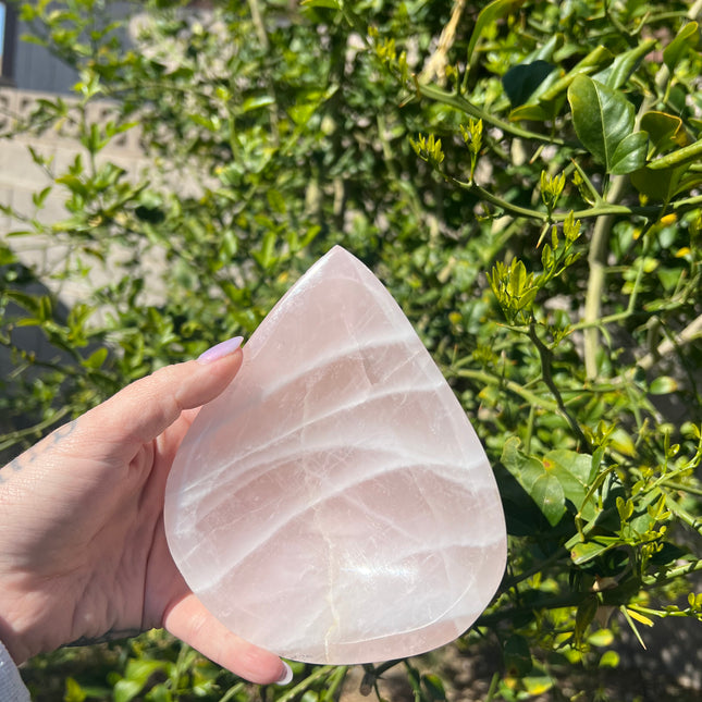 Rose Quartz Soap Jewelry Dish – Handcrafted Natural Crystal Tray for Bathroom or Vanity Decor - EC Plugs