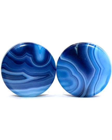 Blue Agate Plugs ~ Double Flare Pair - EC Plugs
