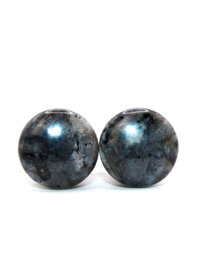 These single flare plugs are crafted from genuine Larvikite, often called Black Labradorite, and feature a dark, elegant appearance with natural silver or blue reflective flash. Each plug is polished to a smooth finish for comfort and style.
